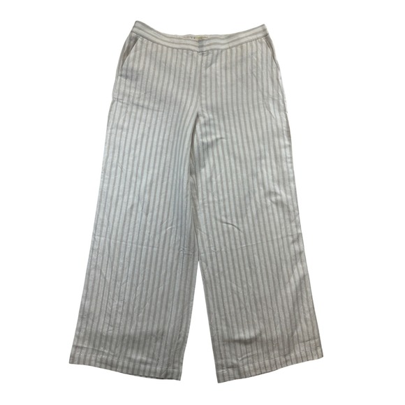 LOFT Pants - LOFT‎ Pants Womens XLT Beige White Metallic Thread Striped Wide Leg Linen Blend